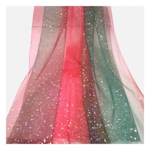 YX2003 2025 Fancy 100% Polyester Christmas Digital Print Tulle Evening Dress Fabric Rainbow Red Green Glitter Mesh Fabric...