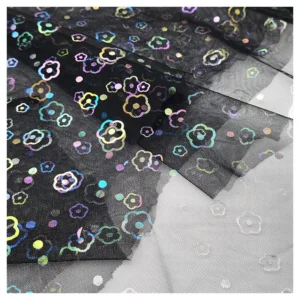 YX2017 2025 New Bud Print Illusion Mesh Foil Film Printed Tulle Fabric for Children's Dresses Fashion Gowns - 100%...