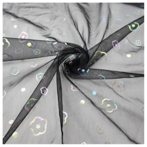 YX2017 2025 New Bud Print Illusion Mesh Foil Film Printed Tulle Fabric for Children's Dresses Fashion Gowns - 100%...