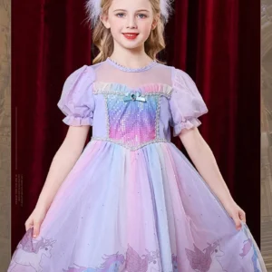 YX2032 High Quality American Clothing Design, Good Price, Children's Cartoon Pattern Pony Rainbow Dress Fabric - 100%...