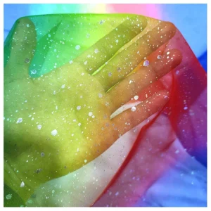 YX2043 Colourful Print Rainbow Fabric Tulle Glitter Gradient Fabric Girl Tutu Dress Fabric - 100% Polyester, 35 gsm, 155 CM...
