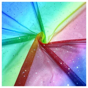 YX2043 Colourful Print Rainbow Fabric Tulle Glitter Gradient Fabric Girl Tutu Dress Fabric - 100% Polyester, 35 gsm, 155 CM...