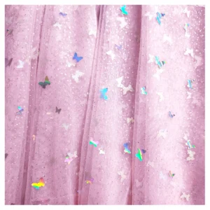 YX2092 YAQIXIN Design 2026 New Arrival Fabric Tulle Pink Shiny Metallic Butterfly Embroidery Sequin Lace Tulle Fabric...