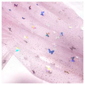 YX2092 YAQIXIN Design 2026 New Arrival Fabric Tulle Pink Shiny Metallic Butterfly Embroidery Sequin Lace Tulle Fabric...