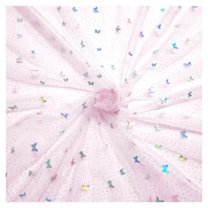 YX2092 YAQIXIN Design 2026 New Arrival Fabric Tulle Pink Shiny Metallic Butterfly Embroidery Sequin Lace Tulle Fabric...