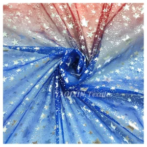 YX2117 American Independence Day Design Fabric Polyester Gradient Rainbow Digital Print Shiny Galaxy Star Tulle Mesh Fabric...