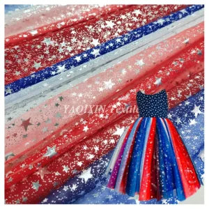 YX2117 American Independence Day Design Fabric Polyester Gradient Rainbow Digital Print Shiny Galaxy Star Tulle Mesh Fabric...