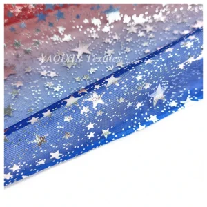 YX2117 American Independence Day Design Fabric Polyester Gradient Rainbow Digital Print Shiny Galaxy Star Tulle Mesh Fabric...