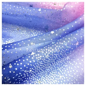 YX2118 Blue Pink Black Three-Color Ombre Tulle Fabric Wedding Dress Iridescent Sequins Dot Star Mesh Tulle Lace Fabric...