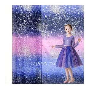YX2118 Blue Pink Black Three-Color Ombre Tulle Fabric Wedding Dress Iridescent Sequins Dot Star Mesh Tulle Lace Fabric...