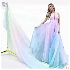 YX2159 2025 New Design Stylish Digital Printing Chiffon Fabric 5 Light Colors Dress Ombre Rainbow Chiffon Fabric by Roll...