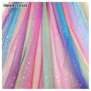 YX2181 Women Dress Rainbow Gradient Glitter Tulle Laces Fabrics for 5 Yards 100 Polyester Mesh Lining Fabric Chinese...