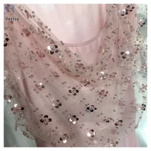 YX222 Customized Multi Color Sequin Bead Pearls Flower Embroidery Lace Fabric - Polyester, Metallic, 280 gsm, 140 CM, Lace...