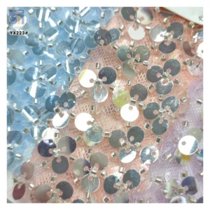 YX223 New Fashion French Wedding Dress Beaded Tube Embroidery Lace Fabric Heavyweight Embroidered Sequin Lace Fabric...