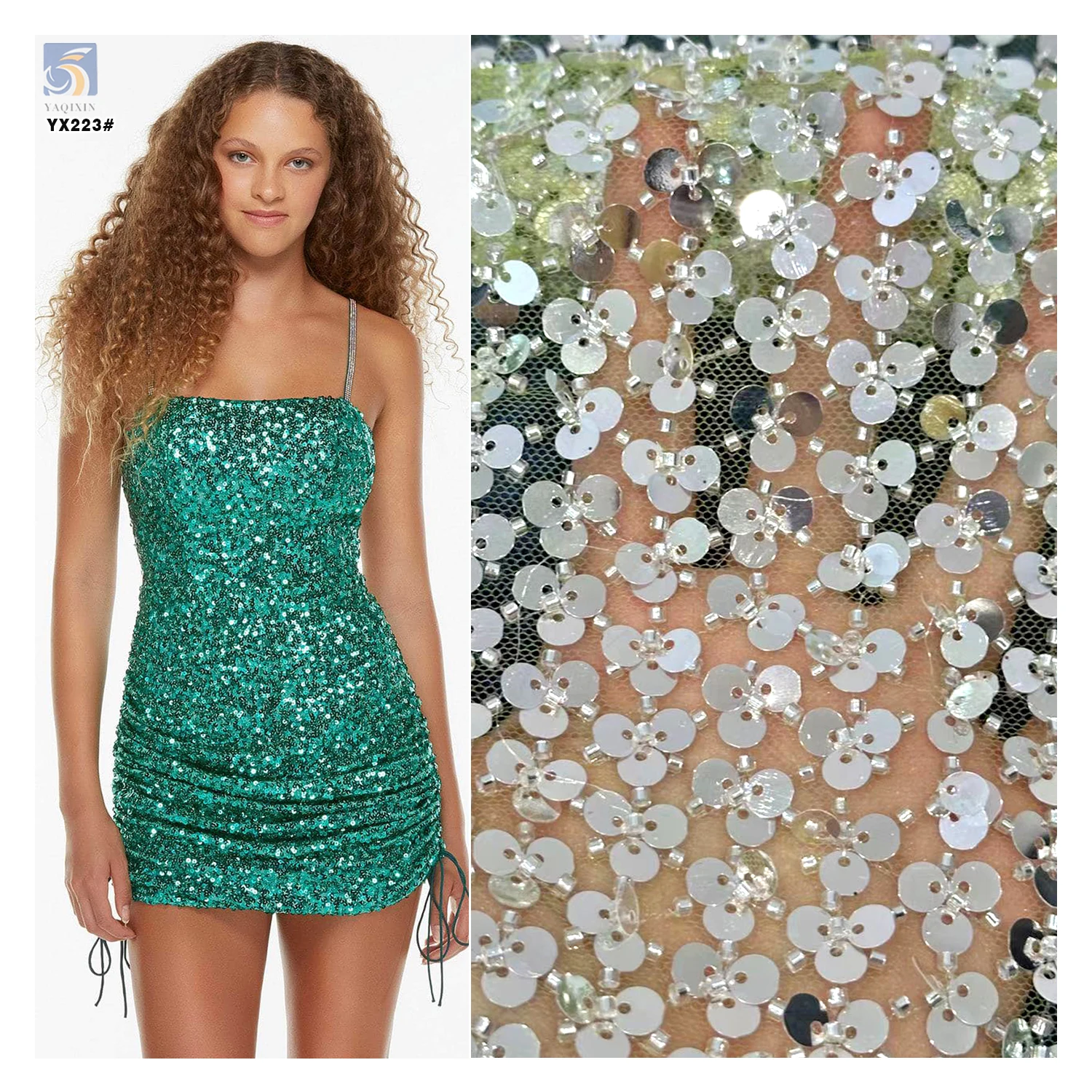 YX223 New Fashion French Wedding Dress Beaded Tube Embroidery Lace Fabric Heavyweight Embroidered Sequin Lace Fabric...