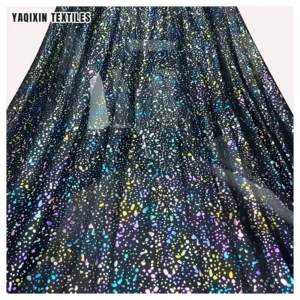 YX2234 New Fluorescent Effect Black Soft Polyester Colorful Glitter Mesh Tulle Fabric Knit Reflective Luminous Mesh Fabric...
