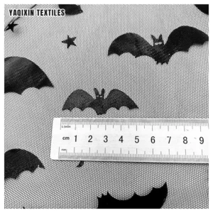 YX2235 Best Selling Halloween/Spooky Style Dark Night Bat Printed Mesh Fabric Black Polyester Mesh Skirts Fabric Stage...