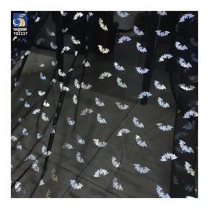 YX2237 Factory Sales Halloween Demons the Bat Pattern Hot Red and White Film Printed Net Mesh Fabric Nylon Tulle Fabric...