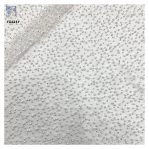 YX224 Custom Bridal Wedding Pearl Lace Fabric Handmade Embroidery Soft Bridal Lace Dress Pearl Beaded Tulle Fabric...