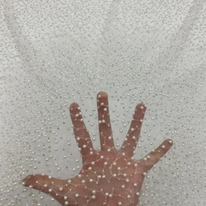 YX224 Ready Stock Multi Color Beads Embroidered Tulle Fabric for Wedding Dress - 100% Polyester, 110 gsm, 122 CM, Mesh...