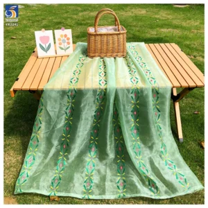 YX2241 Green Polyester Transparent Glitter Organza Fabric Custom Princess Anna Dress Baby Girl Clothing Skirts Fabric - 100%...