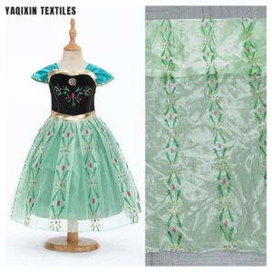 YX2241 Green Polyester Transparent Glitter Organza Fabric Custom Princess Anna Dress Baby Girl Clothing Skirts Fabric - 100%...