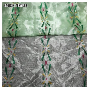 YX2241 Green Polyester Transparent Glitter Organza Fabric Custom Princess Anna Dress Baby Girl Clothing Skirts Fabric - 100%...