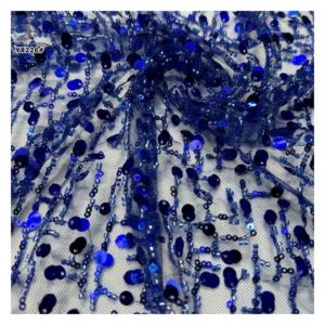 YX226 2025 European Dress Embroidery Sequins French Lace Handmade Wedding Beaded Lace Fabric - 100% Polyester, 300 g, 152...