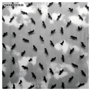 YX2265 New Black and White Tie-Dyed Polyester Mesh Tulle Fabric Embroidery Black 3D Bat Halloween 2025 Fabric Clothing...