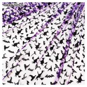 YX2269 American Hot Black Bat Witch Hat Black Flock Design Print Fabric Nylon Polyester Tulle Mesh Net Fabric for Halloween...