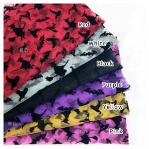 YX2269 American Hot Black Bat Witch Hat Black Flock Design Print Fabric Nylon Polyester Tulle Mesh Net Fabric for Halloween...