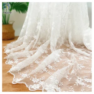 YX227 Pure White 100% Polyester Floral Embroidery Mesh Water Soluble Lace Fabric for Dress - 100% Polyester, 100G, 152 CM...