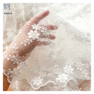 YX227 Pure White 100% Polyester Floral Embroidery Mesh Water Soluble Lace Fabric for Dress - 100% Polyester, 100G, 152 CM...