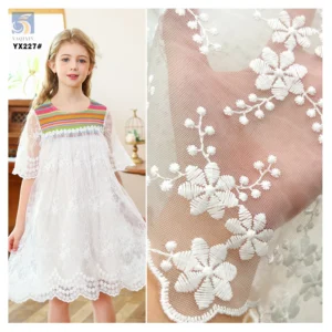YX227 Pure White 100% Polyester Floral Embroidery Mesh Water Soluble Lace Fabric for Dress - 100% Polyester, 100G, 152 CM...