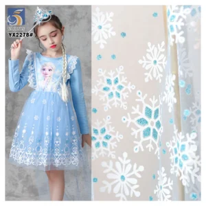 YX2278 Guangzhou Custom Polyester Glitter Dot White Snowflake Printed Mesh Tulle Lining Fabric for Christmas Dress Garment...