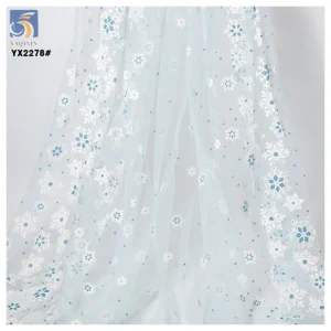 YX2278 Guangzhou Custom Polyester Glitter Dot White Snowflake Printed Mesh Tulle Lining Fabric for Christmas Dress Garment...
