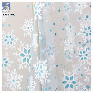 YX2278 Guangzhou Custom Polyester Glitter Dot White Snowflake Printed Mesh Tulle Lining Fabric for Christmas Dress Garment...