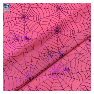 YX2282 Purple 4 Way Stretch Spandex Nylon Power Net Mesh Fabric Printed Glitter Spider Web Mesh Halloween Clothing Fabric...