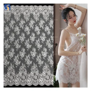 YX2283 Guangzhou Spot Hot Sale French Soft Nylon Eyelash Chantilly Lace Fabric for Woman Lingerie Underwear - 100%...