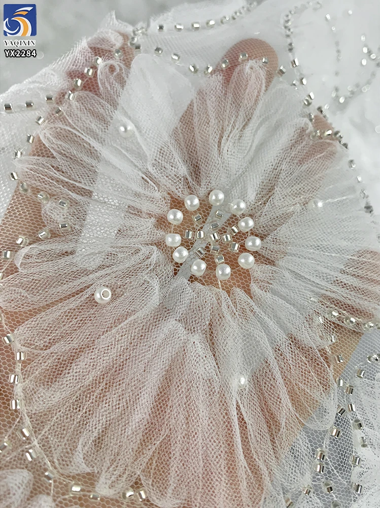 YX2284-2 High Quality White Polyester Embroidery Tulle Fabric Mesh 5 Yards for Lace Flowers Beads Pearl Embroidery Fabric...