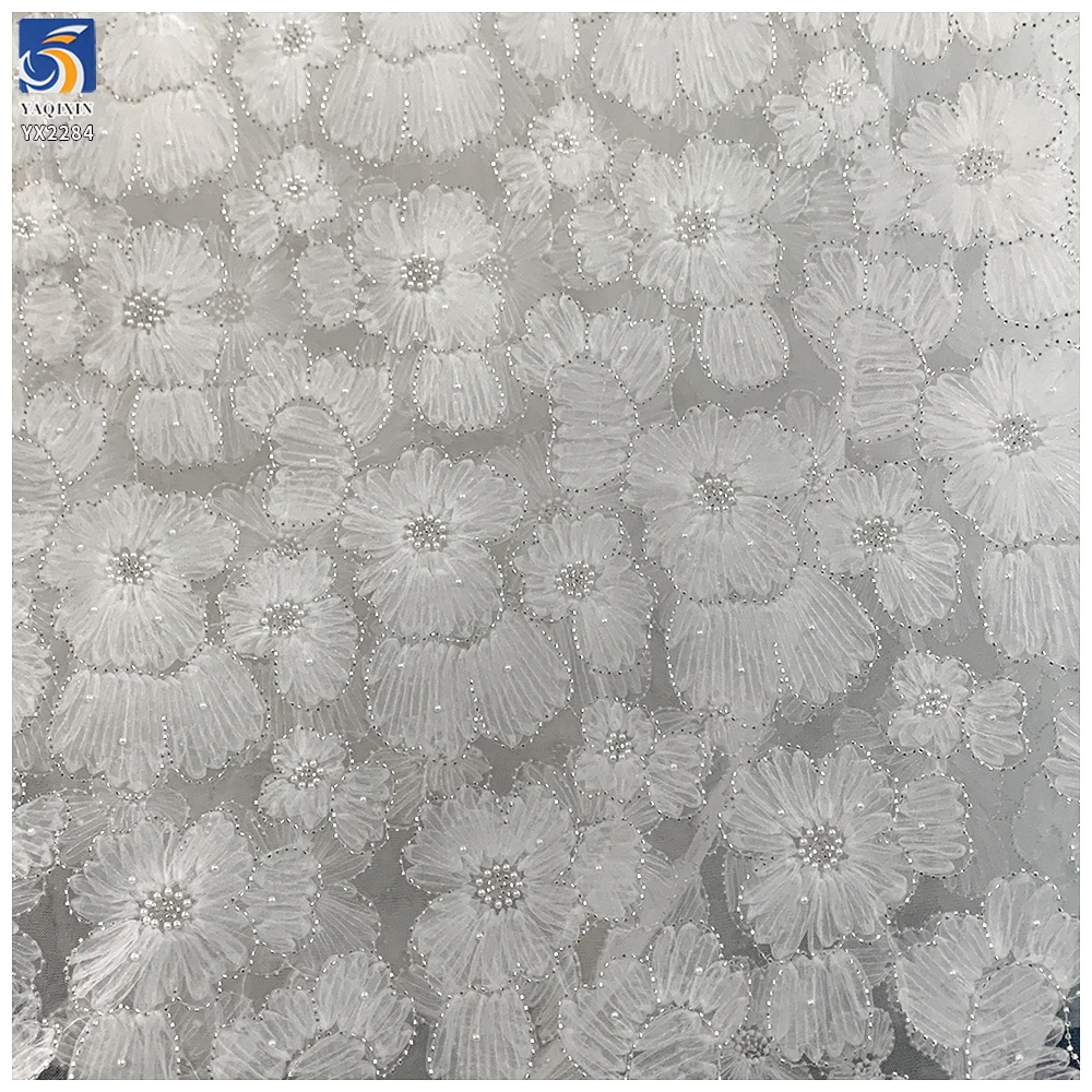 YX2284-2 High Quality White Polyester Embroidery Tulle Fabric Mesh 5 Yards for Lace Flowers Beads Pearl Embroidery Fabric...
