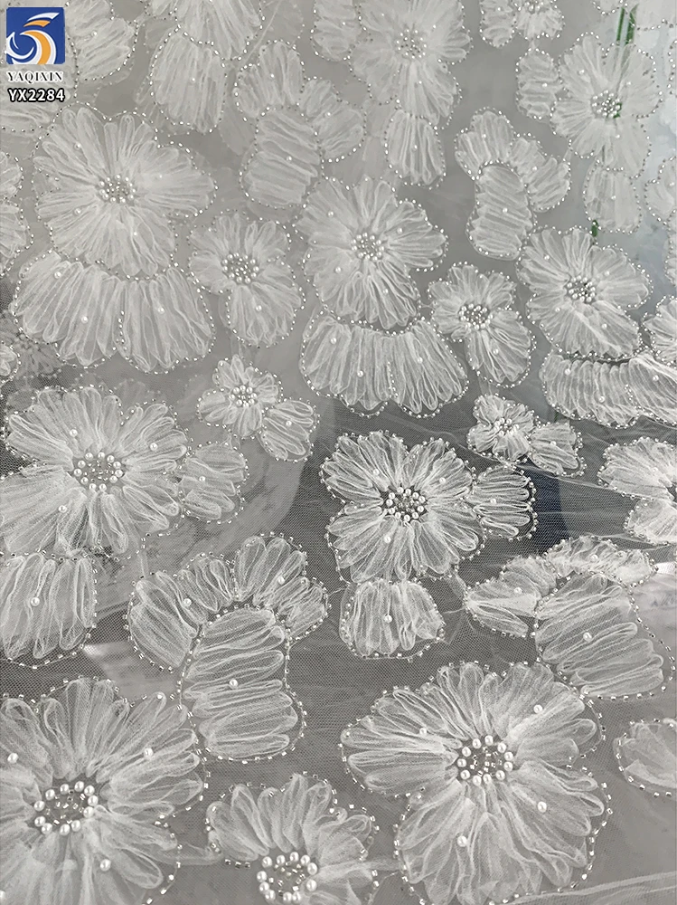 YX2284-2 High Quality White Polyester Embroidery Tulle Fabric Mesh 5 Yards for Lace Flowers Beads Pearl Embroidery Fabric...