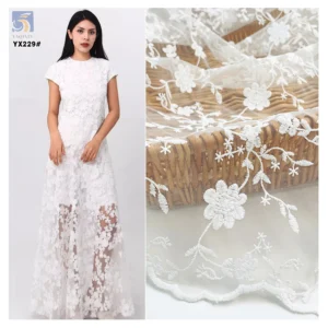 YX229 Factory Manufacturer 130cm Width Water Soluble Milk Silk Embroidery Flower Polyester Lace Fabric - 100% Polyester, 200...