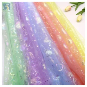 YX2350 Romantic Valentine's Day Design Polyester Print Fabric Meteor Love Design Printing Glitter Tulle Mesh Dress Fabric...