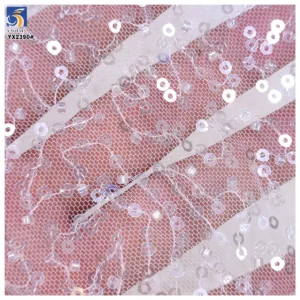 YX2390-1 Wholesale Transparent White Sequin Beads Tulle Fabric Wedding Dress Lace Fabric for Bridal Customization - 100%...