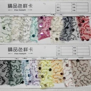 YX2392-1 Wholesale African Crystal Sequin Dress Fabric Embroidered Tulle Bead Tube Lace for Girls' Wedding Dresses - 100%...