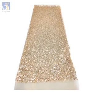 YX2394 High Quality Lace Fabric with Beads and Pearl Shiny Sequin Embroidery Beaded Lace Fabric Luxury for Weddings...