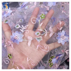 YX242 Multicolor Maple Leaf Custom 100% Polyester Tulle Floral Embroidered Net Fabric Wholesale - 100% Polyester, 100 gsm...