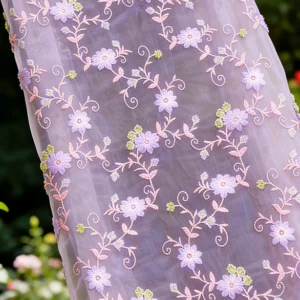 YX242 Multicolor Maple Leaf Custom 100% Polyester Tulle Floral Embroidered Net Fabric Wholesale - 100% Polyester, 100 gsm...