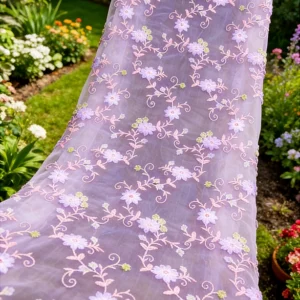 YX242 Multicolor Maple Leaf Custom 100% Polyester Tulle Floral Embroidered Net Fabric Wholesale - 100% Polyester, 100 gsm...